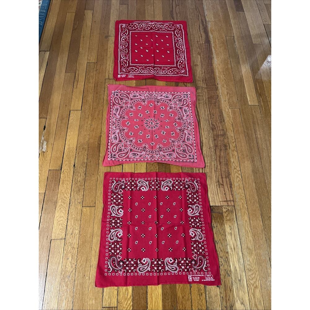 Vintage Hav-a-Hank Paris Colorfast Bandana Lot Of 3 Made in USA Red Rockabilly